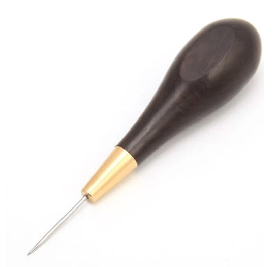 Stitching Awl with Brass & Ebony Handle (Round Blade) Maker's Leather