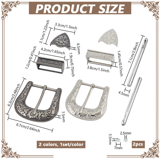 Fancy Belt Buckles Kit with Two Buckles 38mm - Antique Silver & Platinum