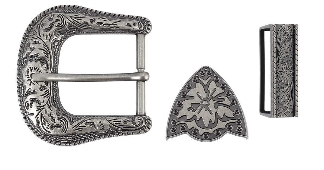 Fancy Belt Buckles Kit with Two Buckles 38mm - Antique Silver & Platinum