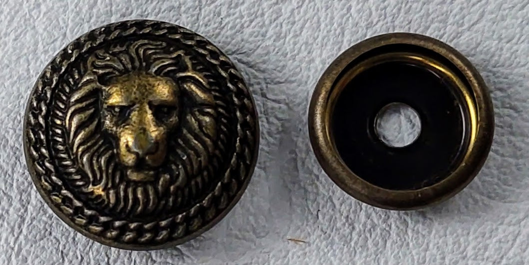 Metal Snap Fasteners - Lion Head - Antique Bronze - 10 Full Sets of Snaps per packet