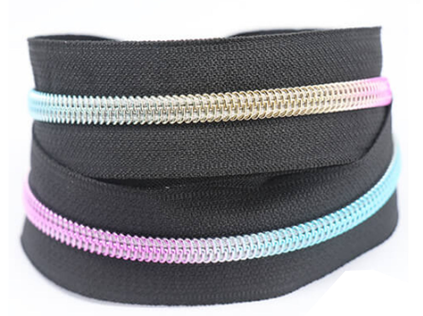 5# Nylon teeth (chain) Zipper by the Metre, Black with Rainbow Chain