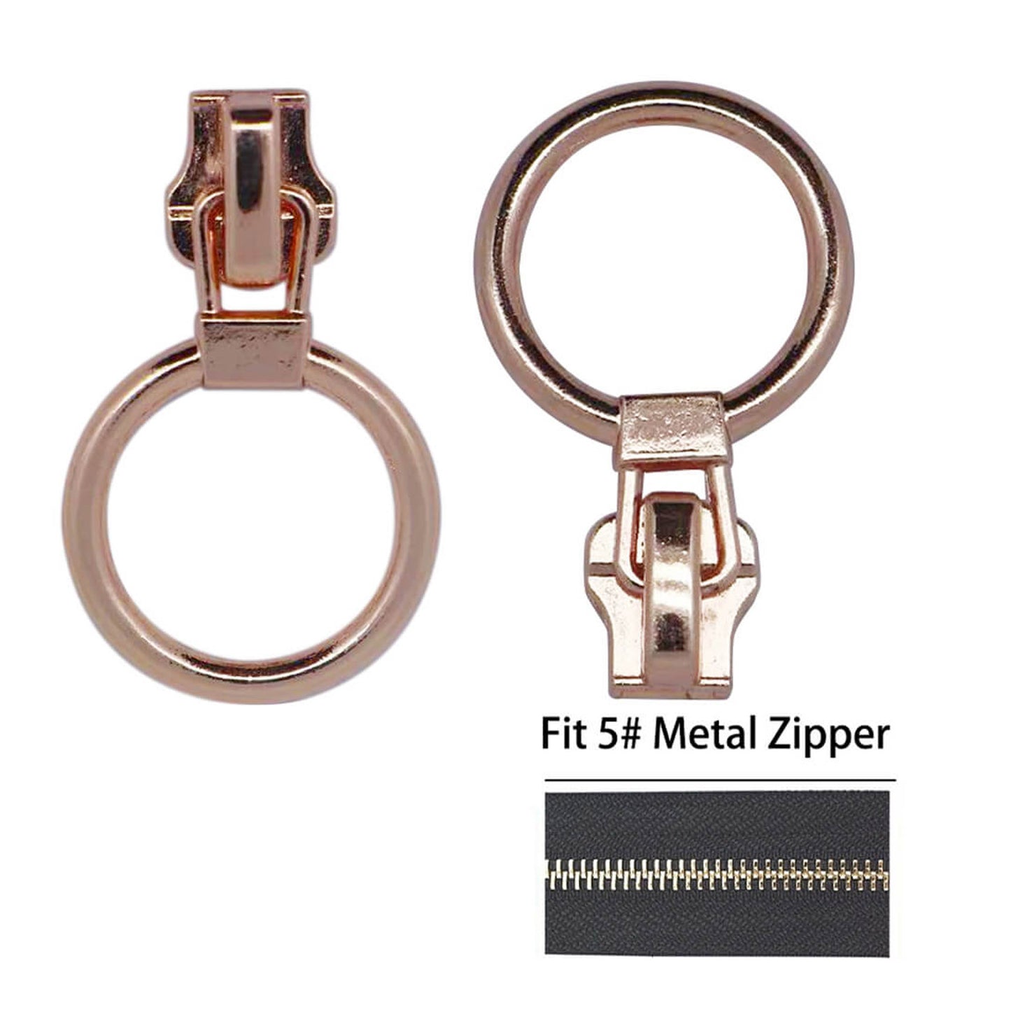 5# Round Metal Teeth (chain) Zipper Pull Set Rose Gold (Copper)