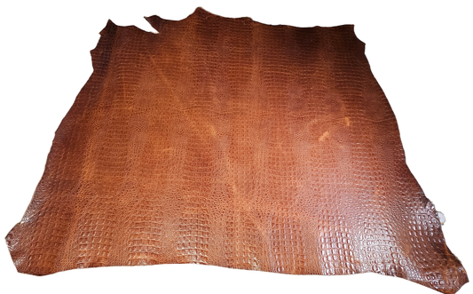 Crocodile  Embossed Veg Tan Leather - Beautiful Brown