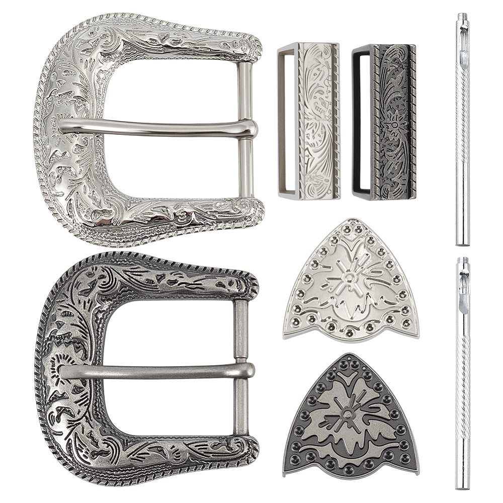 Fancy Belt Buckles  Kit with Two  Buckles 38mm - Antique Silver & Platinum
