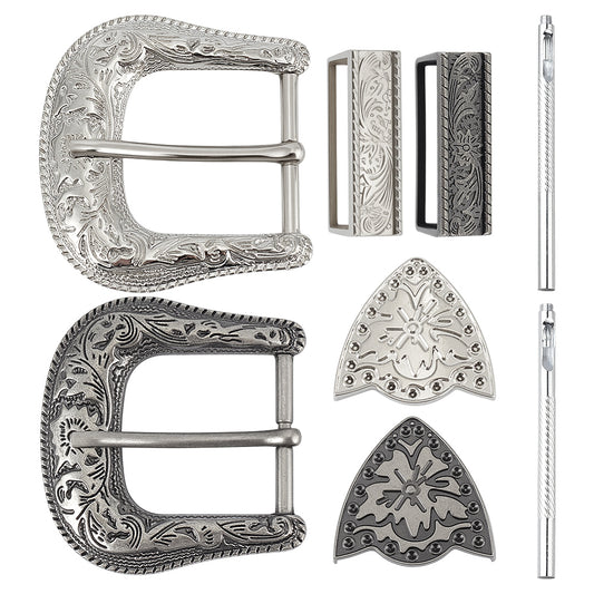 Fancy Belt Buckles  Kit with Two  Buckles 38mm - Antique Silver & Platinum