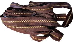 5# Metal teeth (chain) One or Two Way Zipper by the Metre, Brass  Brown  (includes 1  gold zipper pull & stop)
