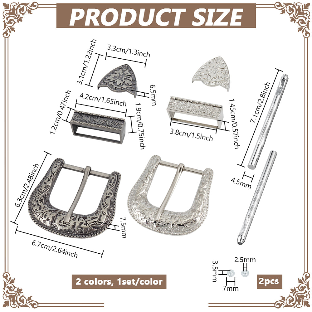 Fancy Belt Buckles  Kit with Two  Buckles 38mm - Antique Silver & Platinum