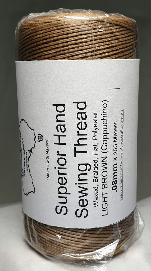 Superior Hand Sewing Thread, Light Brown- Waxed, Braided Polyester 260mtr