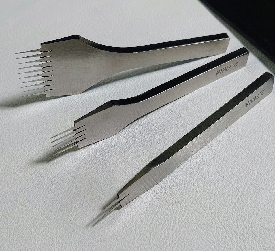 Premium Pricking Iron French Style  (High Quality Mirror Polished)  Chisel Set of 3