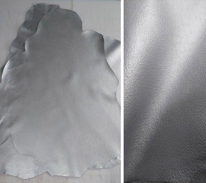 Kangaroo Hide  (Chrome Tanned) Finished - Metallic Silver - Floral Embossed