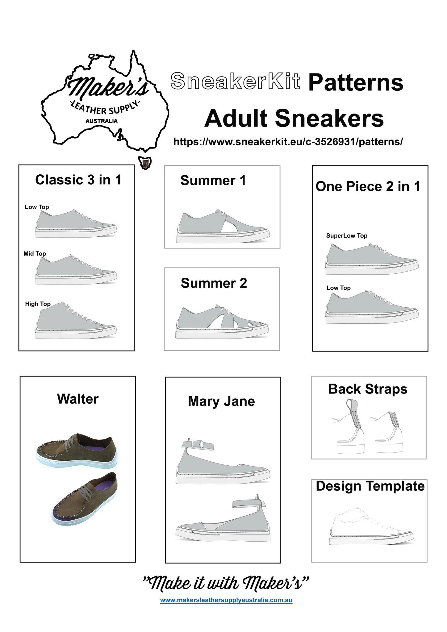 Snickers Shoe Pattern SneakerKit Adult Size 36 (Womens 5.5) – Maker's Leather Supply Australia