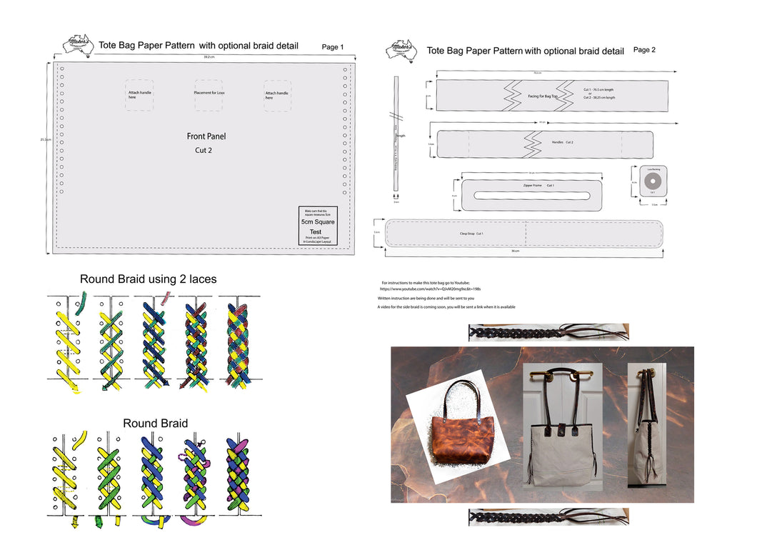 Pattern for Tote Bag with optional  braided detail (Download)