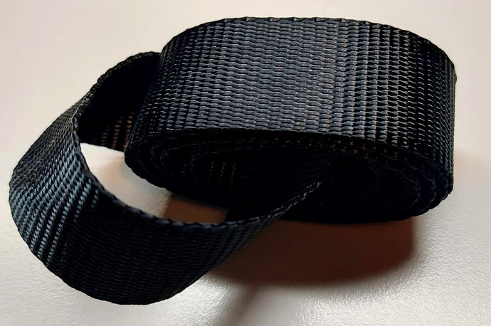 Heavy Duty Black Polyester Webbing 25mm width.  By the metre